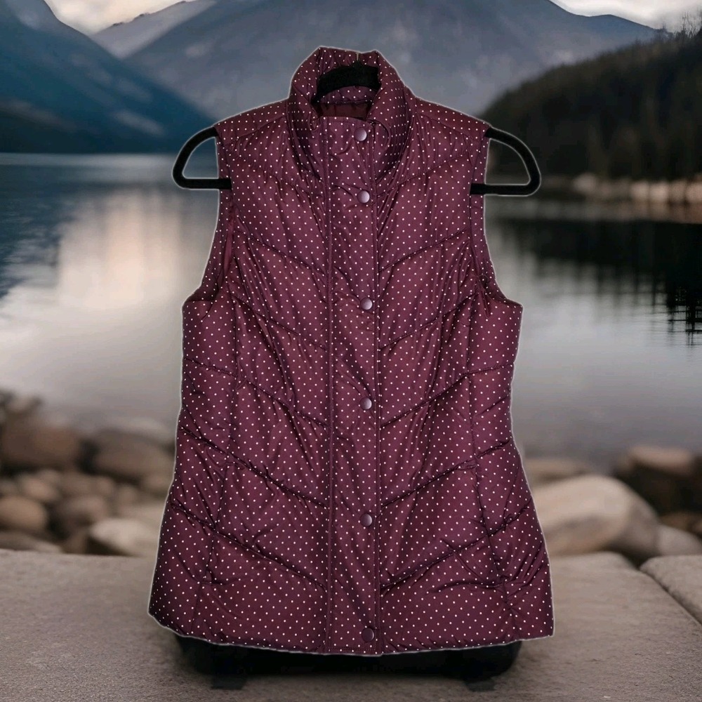 Gap Puffer Vest Quilted‎ Polka Dot Sleeveless Burgundy Maroon SZ: XSM